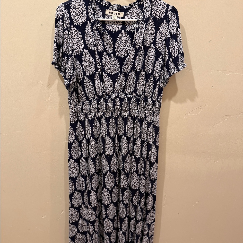 Boden Rosanna Jersey Midi Tea Dress in French Navy, Size 8P
